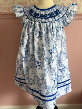 Savannah Smocks Blue & White Smocked Girls' Dress